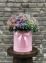 Цветочная композиция из Гипсофила и Розы в шляпной коробке в Васильевке