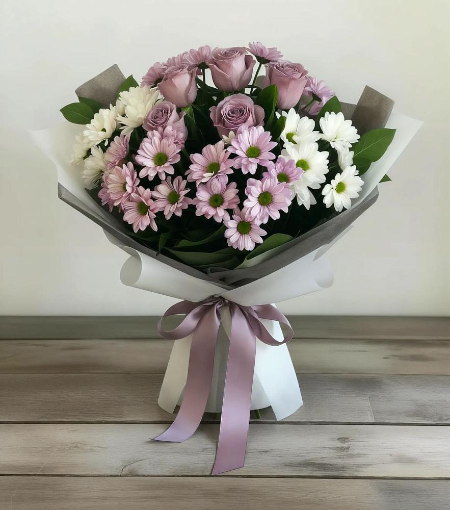 Букет цветов из: Хризантемы и Розы в Васильевке