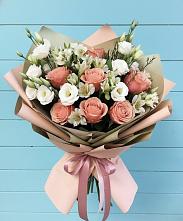 Букет цветов из:  Розы, Альстромерии и Лизиантусы в Васильевке