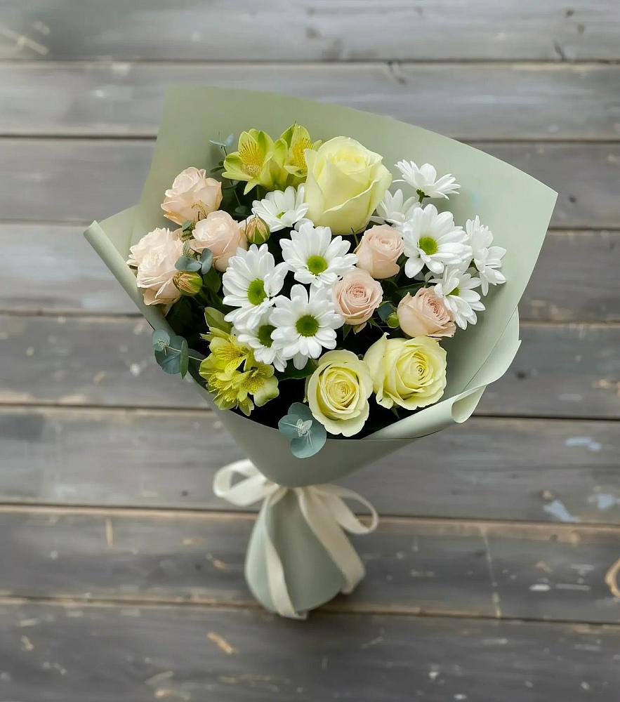 Букет цветов из: Альстромерии, Розы и Хризантемы в Васильевке