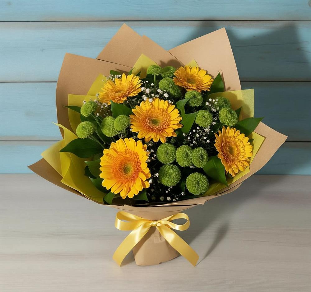 Букет цветов из: Герберы и Хризантемы в Васильевке