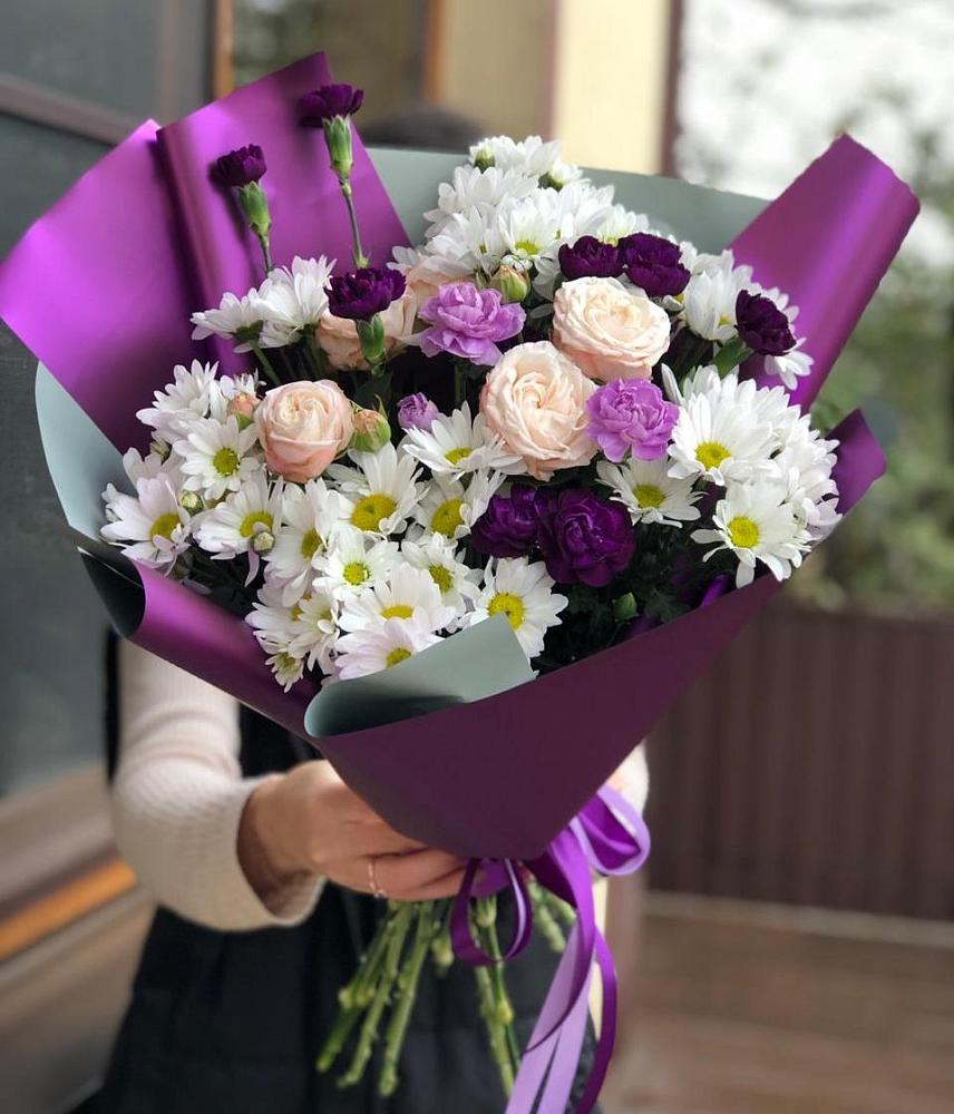 Букет цветов из: Хризантемы, Гвоздики и Розы в Васильевке