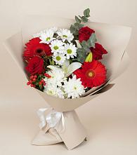 Букет цветов из:  Розы, Хризантемы, Герберы и Лилии в Васильевке