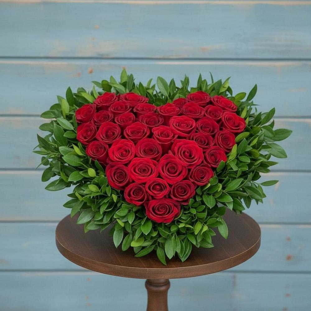 Цветочная композиция из Розы в виде сердца в Васильевке