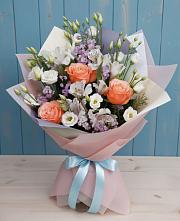 Букет цветов из:  Лизиантусы, Розы, Альстромерии и Гипсофила #REPLACE_PRED# Васильевке