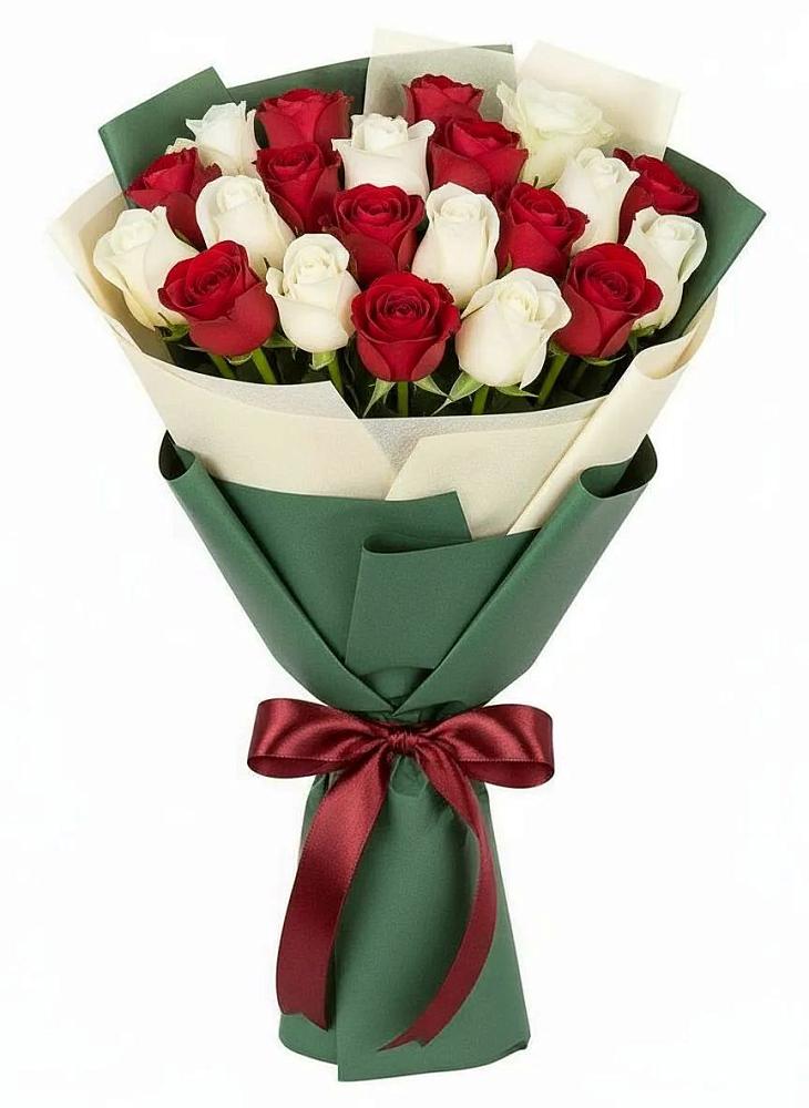 Букет Микс из красных и белых роз в Васильевке