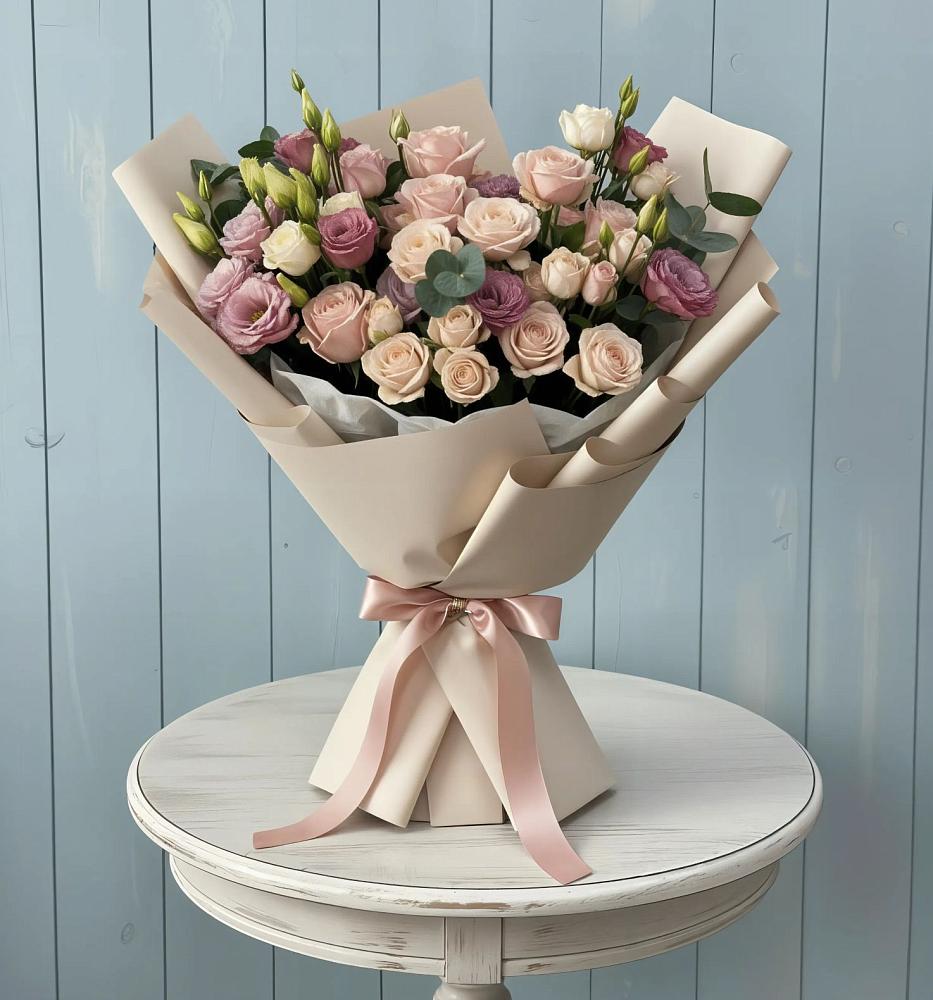 Букет цветов из: Розы и Лизиантусы в Васильевке