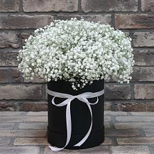 Цветочная композиция из Гипсофила в шляпной коробке в Васильевке